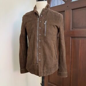John Varvatos Lambskin Suede Jacket-Zip Snap Leather | Brown | EU 46 US Small